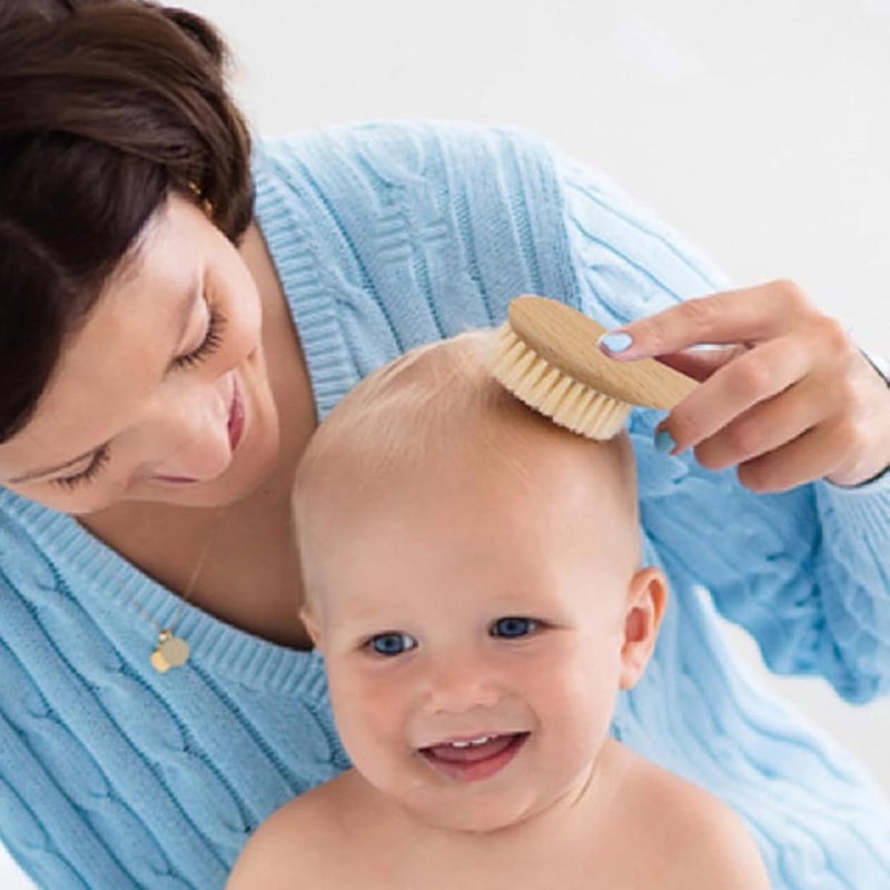 Soft Wool Baby Shower Brush and Wood Comb Set for Newborns Gentle Scalp Care - Image 3
